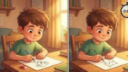 Spot the Difference Challenge: Find 3 Changes in This Boy Drawing in 7 Seconds