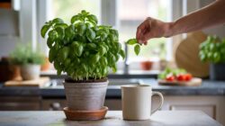 Keep basil alive indoors with the double pot water mug trick and one daily pinch