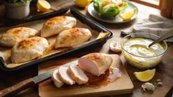 This baked chicken breast recipe stays juicy thanks to a short marinating step