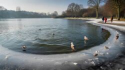 Why was Lake Créteil still frozen at the edges this afternoon but not in the middle?